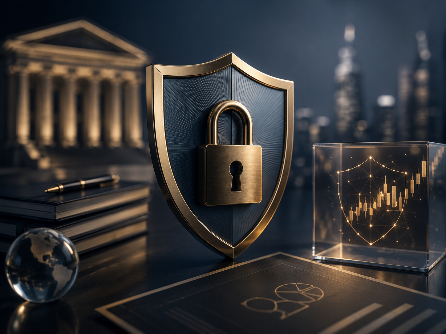 Advice, not custody: security shield and lock over a bank